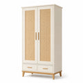 Armoire en bois avec portes en rotin tressé beige 200x100x50 cm