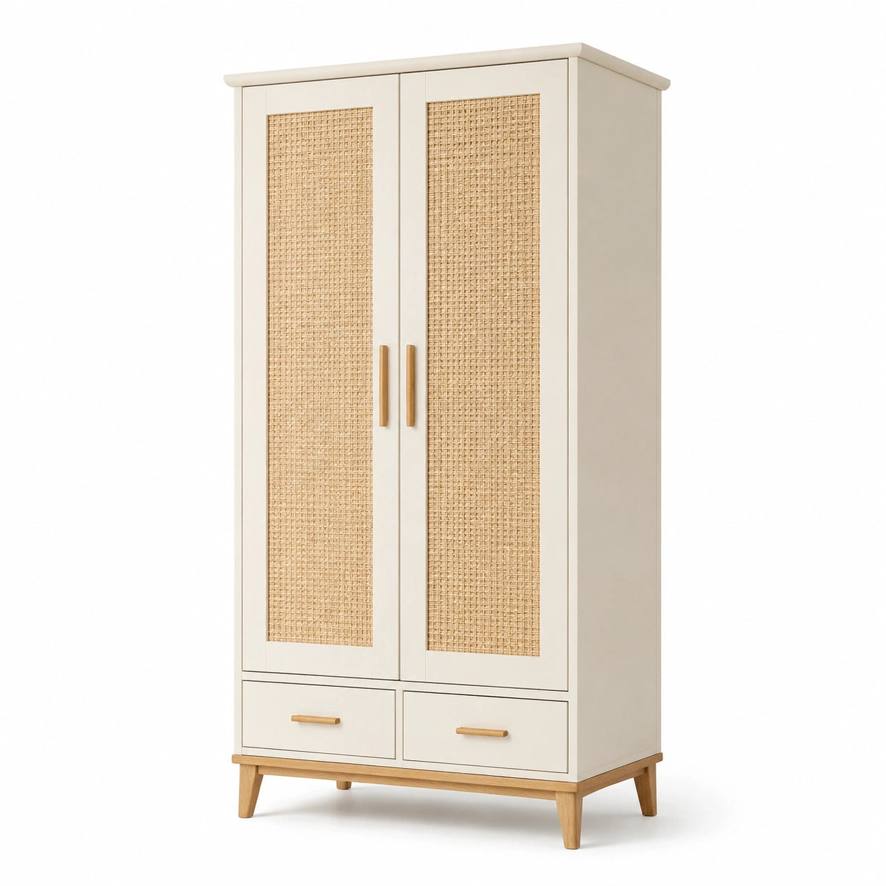 Armoire en bois avec portes en rotin tressé beige 200x100x50 cm