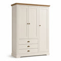 Armoire en bois avec 3 portes et 3 tiroirs, crème et chêne