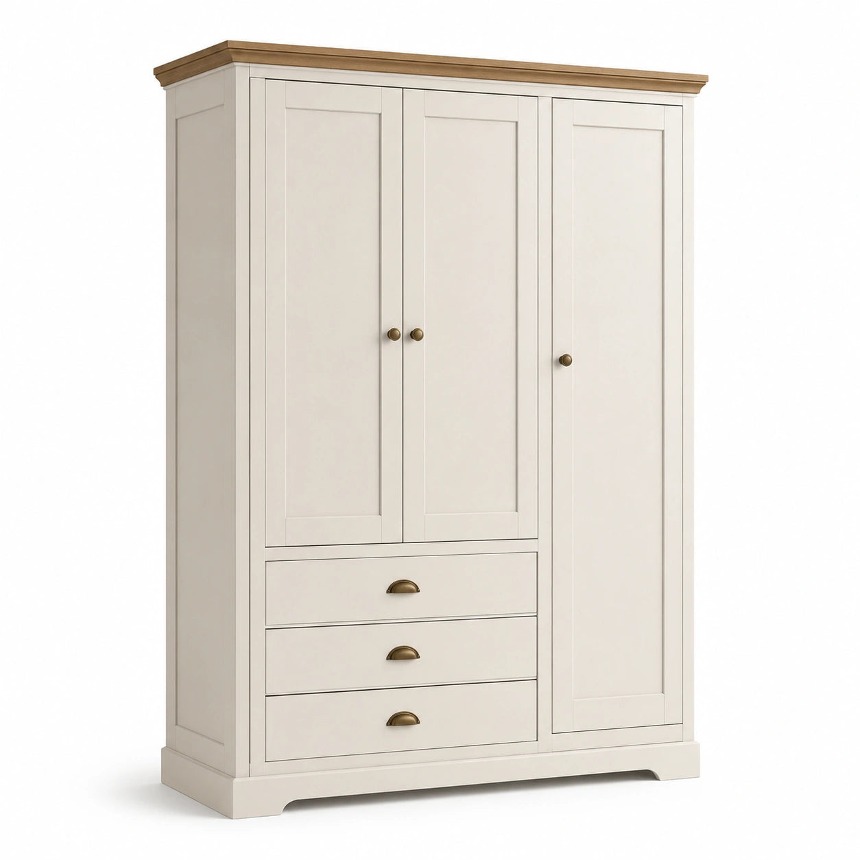 Armoire en bois avec 3 portes et 3 tiroirs, crème et chêne