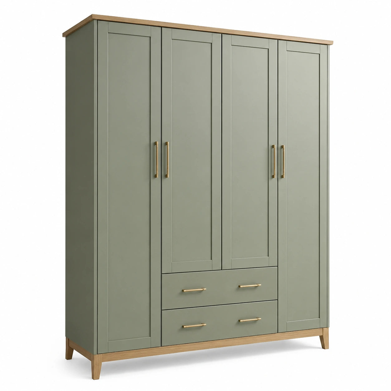 Armoire 4 portes avec 2 tiroirs en bois et MDF vert olive