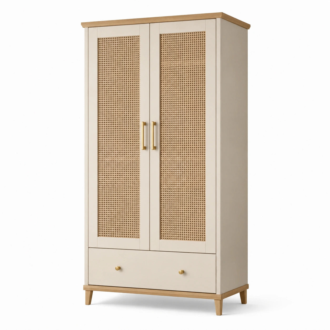 Armoire en bois et rotin beige H180xL80xP50cm