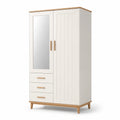 Armoire en bois MDF et massif blanc avec miroir 180x120x50 cm
