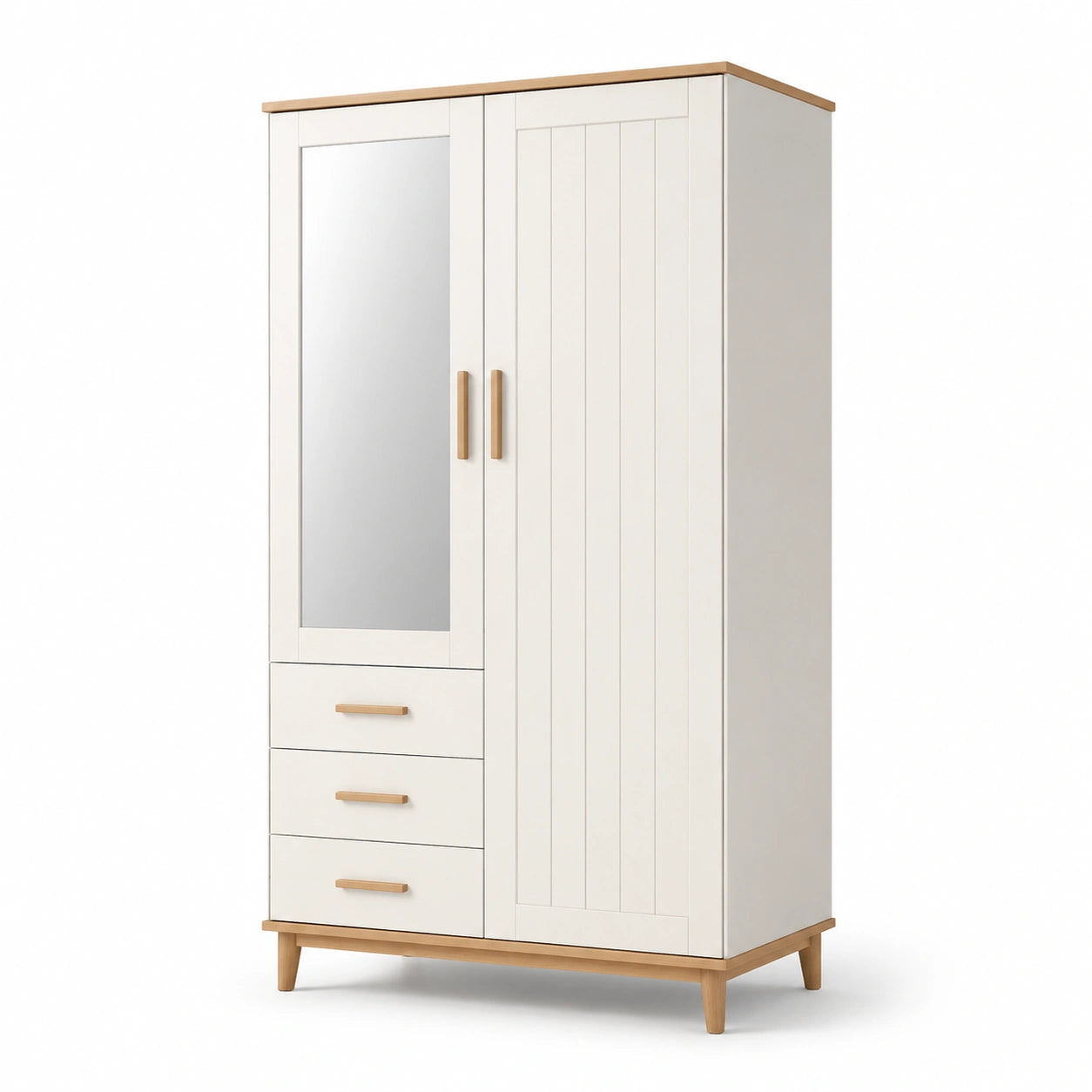 Armoire en bois MDF et massif blanc avec miroir 180x120x50 cm
