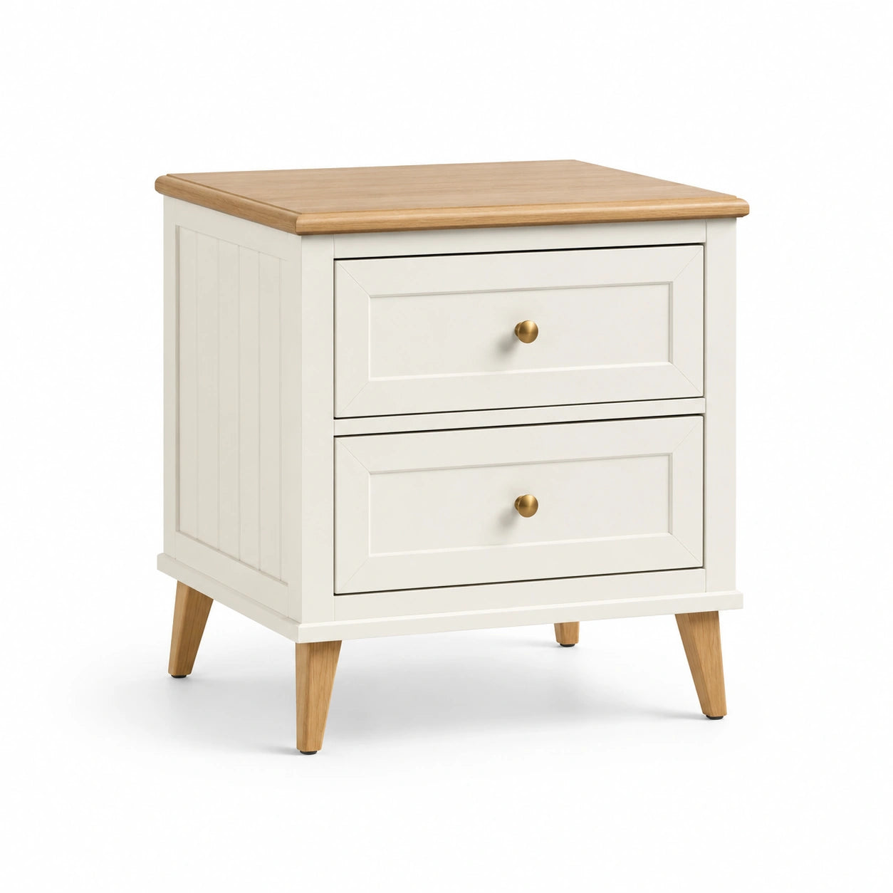 Table de chevet en bois avec 2 tiroirs blanc et chêne