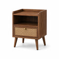 Table de chevet en bois et rotin cannage brun