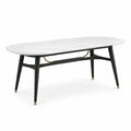 Table à manger ovale en marbre blanc et bois noir