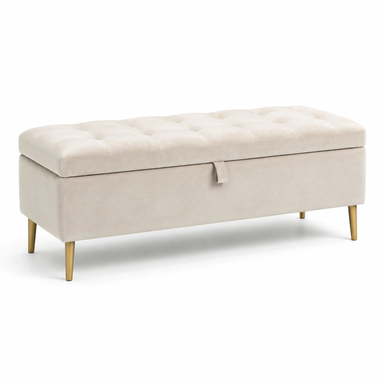 Banc en velours beige avec pieds en métal 120x40x45 cm