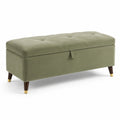 Banc de rangement en velours vert avec pieds en bois 120 cm