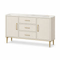 Buffet rectangulaire blanc crème en bois et métal avec plateau en marbre