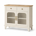 Buffet en bois MDF avec portes en verre cannelé et plateau en chêne