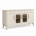 Buffet blanc en bois et verre cannelé 200x45x90 cm