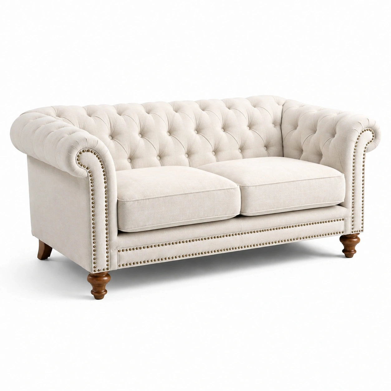 Canapé Chesterfield en Tissu de Lin Beige
