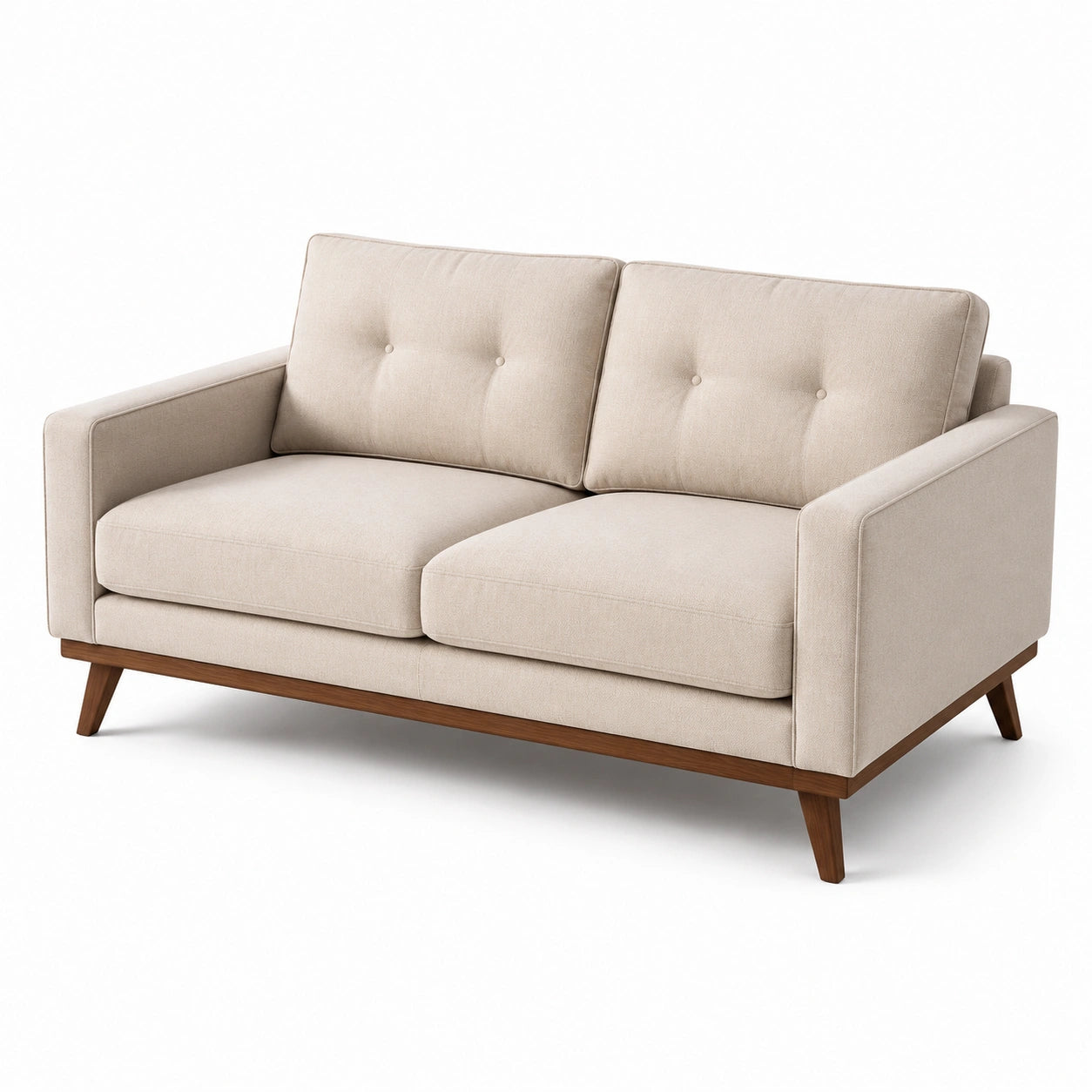 Canapé 2 places en bois et tissu beige 150cm