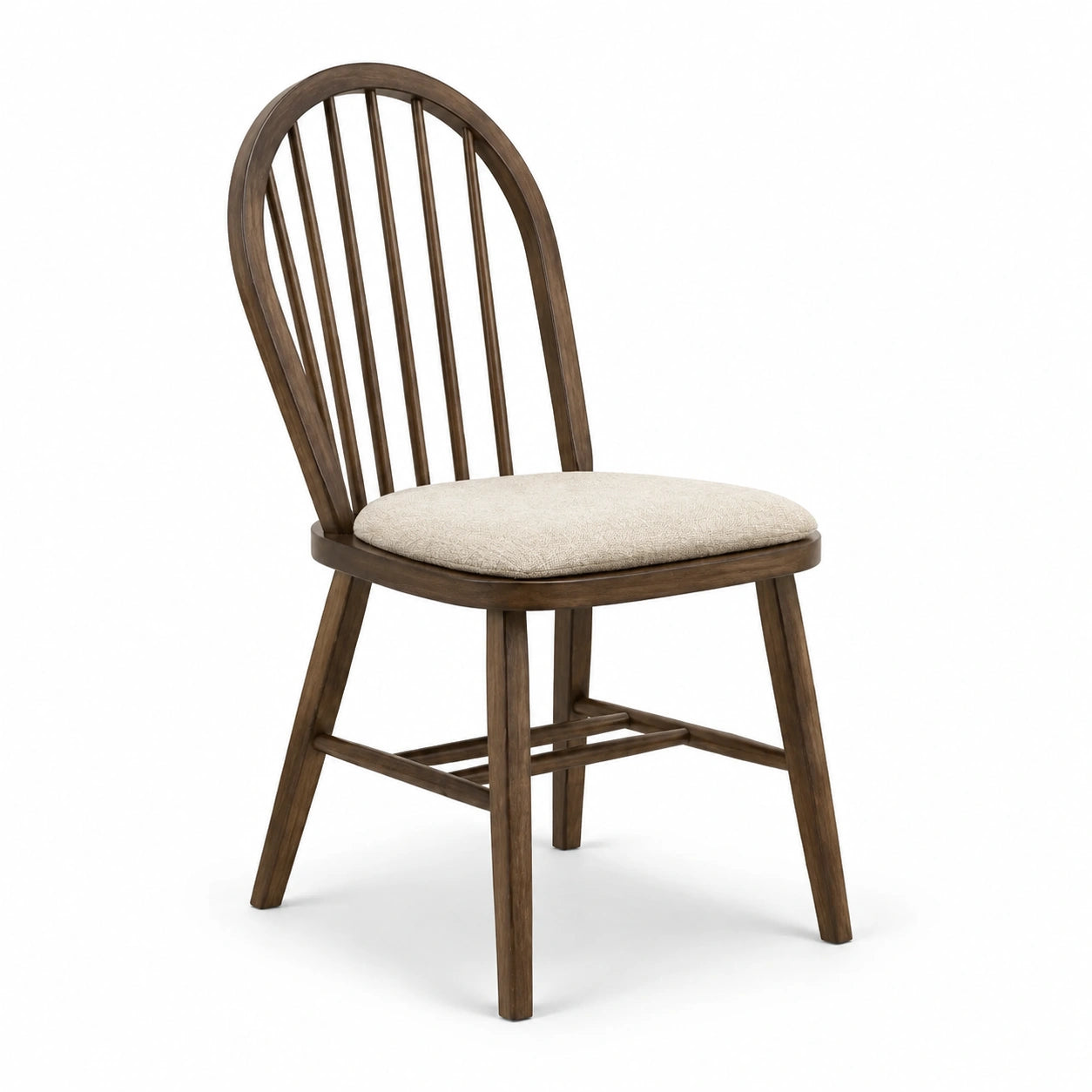 Chaise en bois marron avec coussin en tissu beige