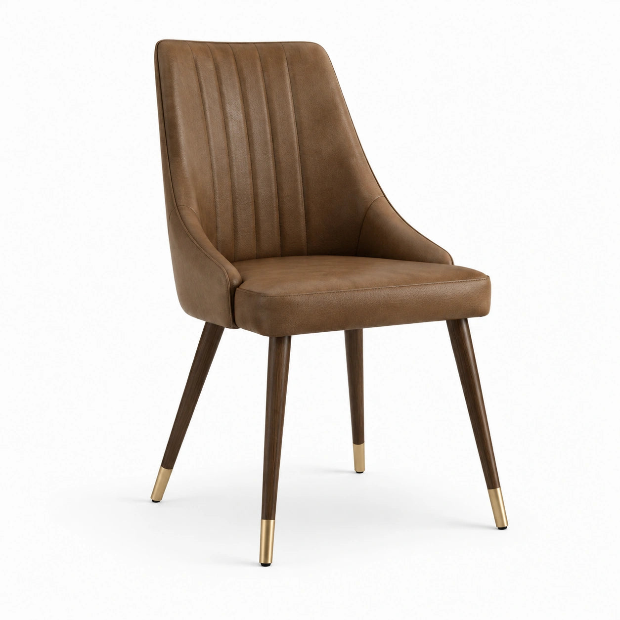 Chaise en cuir synthétique marron avec pieds en bois