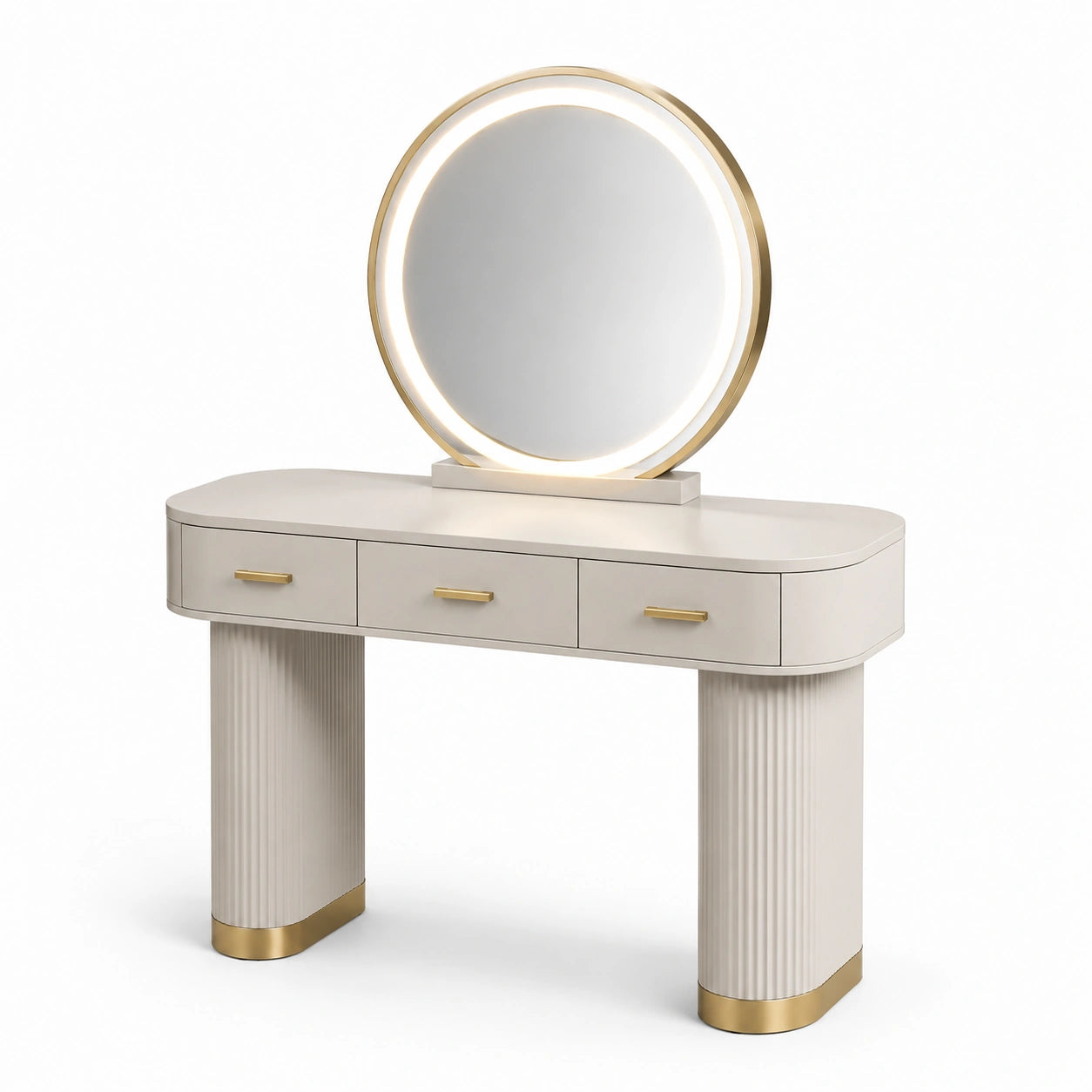 Coiffeuse avec Miroir LED Intégré en Bois et Métal - Crème