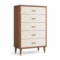 Commode haute 5 tiroirs en bois et MDF blanc