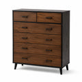 Commode en bois massif et métal noir marron 6 tiroirs