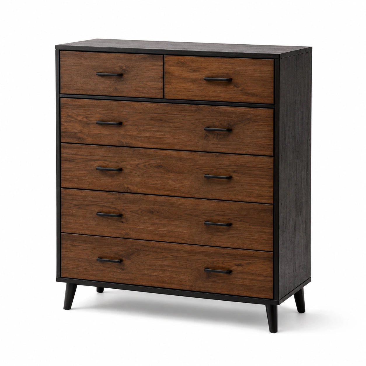 Commode en bois massif et métal noir marron 6 tiroirs