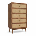 Commode en bois avec tiroirs en rotin, 5 tiroirs, marron