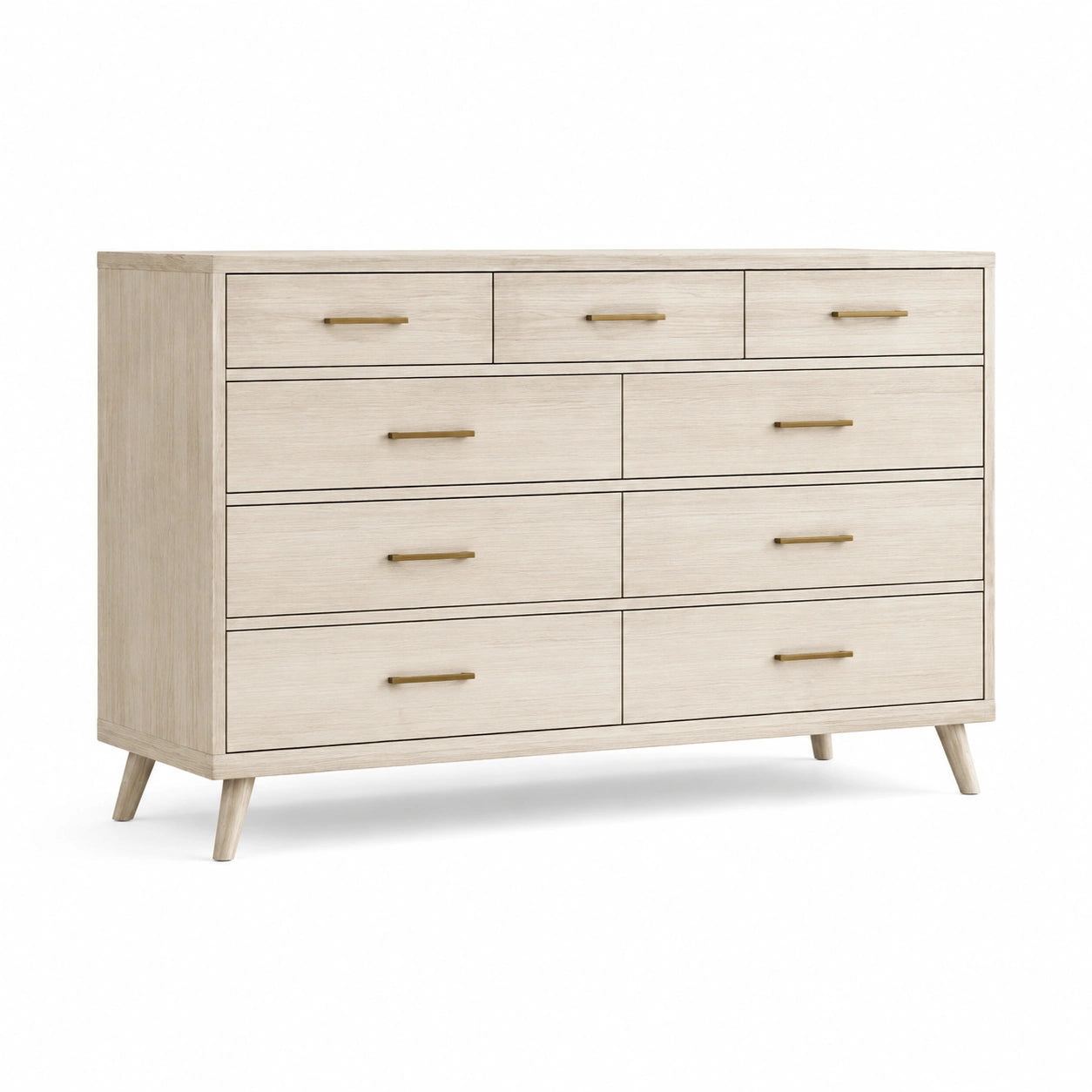 Commode en bois à 8 tiroirs avec poignées en métal, chêne clair