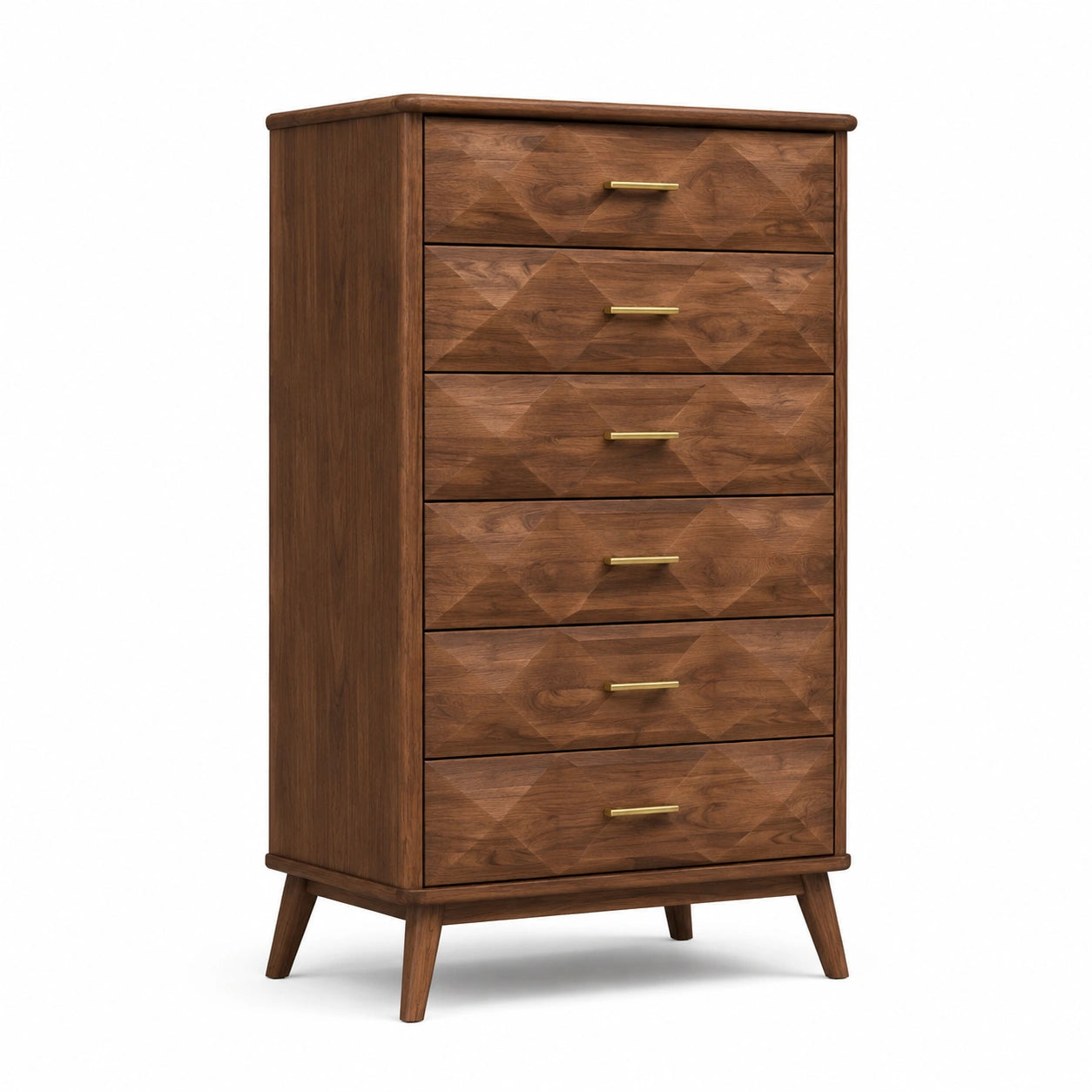 Commode en bois de noyer avec poignées en métal doré