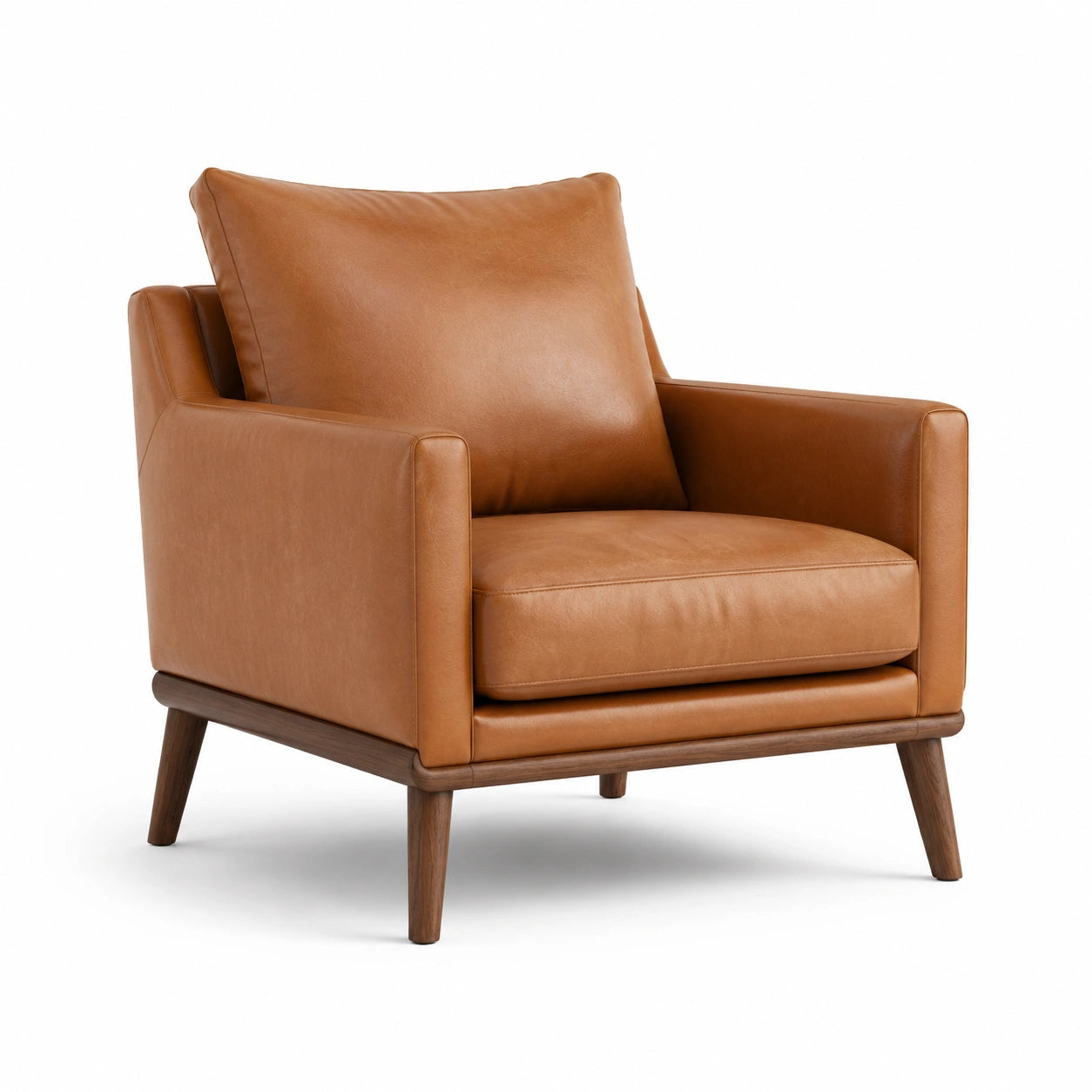 Fauteuil en cuir marron avec pieds en bois