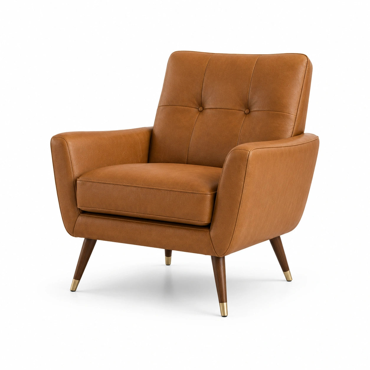 Fauteuil en cuir synthétique marron pieds en bois de hêtre