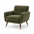 Fauteuil en tissu polyester vert olive avec pieds en bois massif