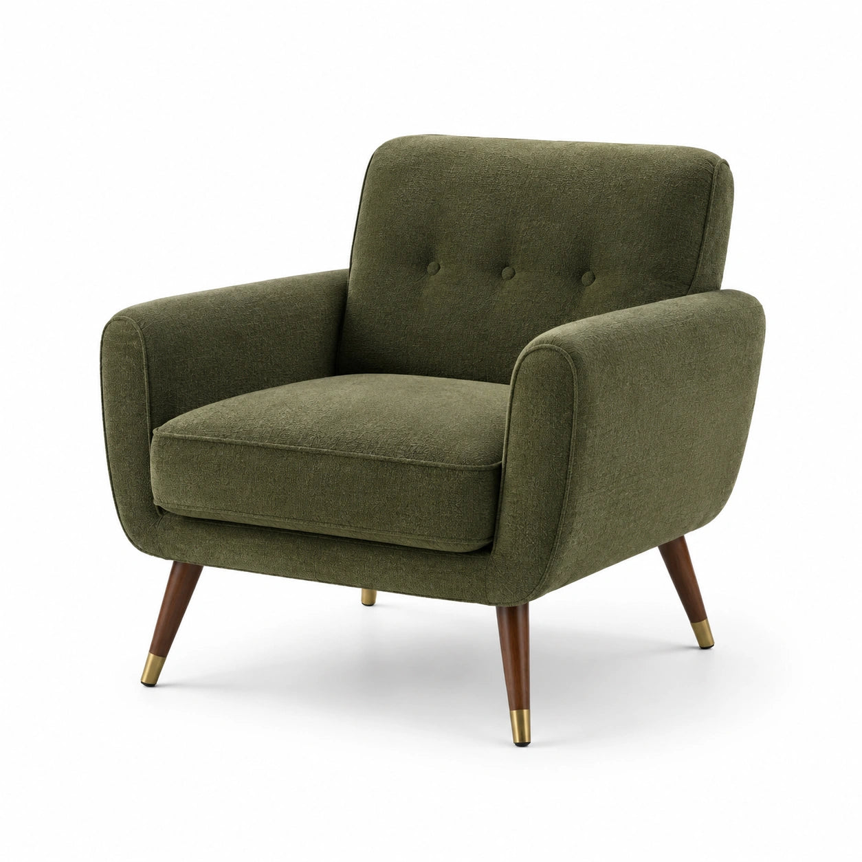 Fauteuil en tissu polyester vert olive avec pieds en bois massif