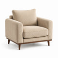 Fauteuil en velours côtelé beige avec cadre en bois massif