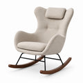 Fauteuil à bascule en bois et tissu beige