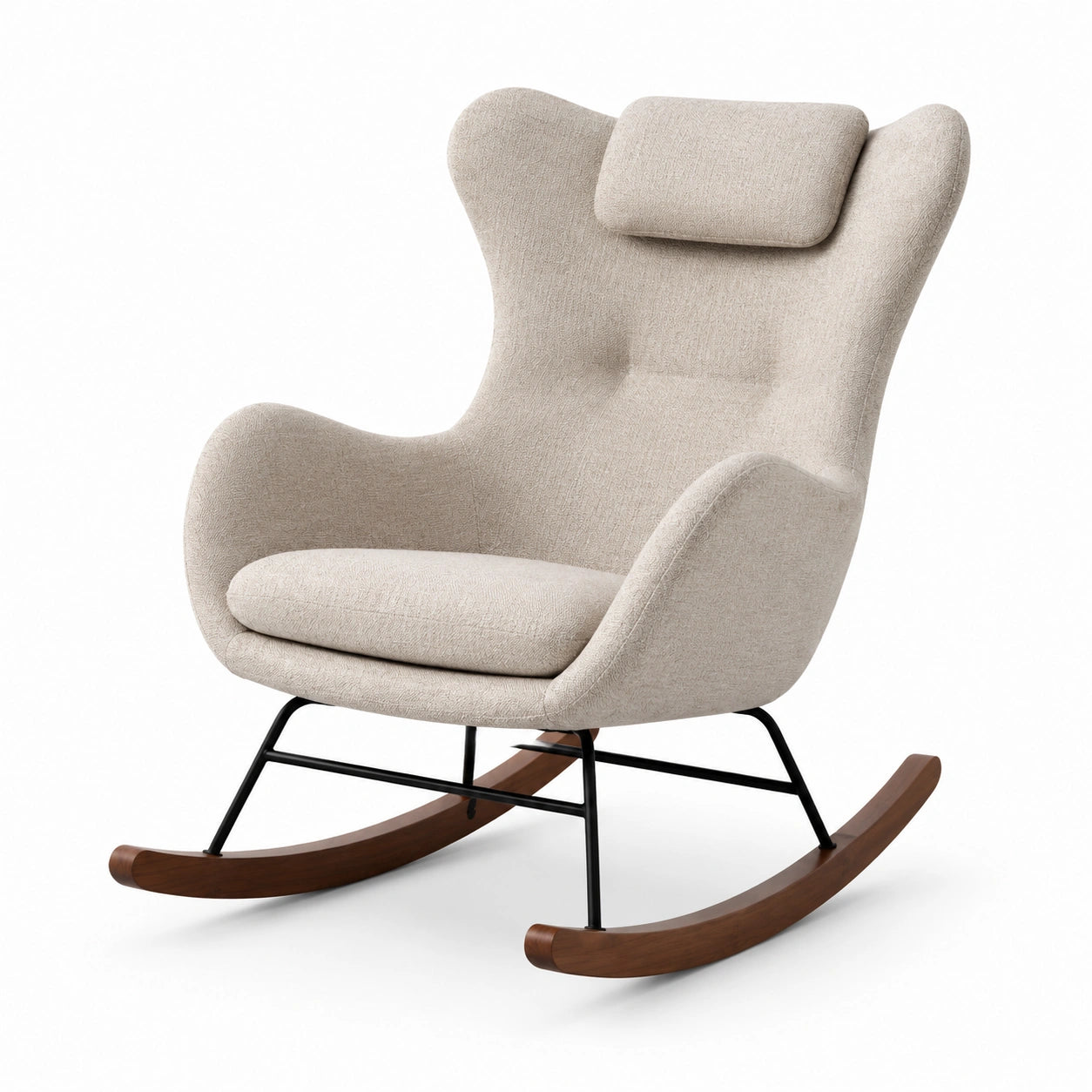 Fauteuil à bascule en bois et tissu beige