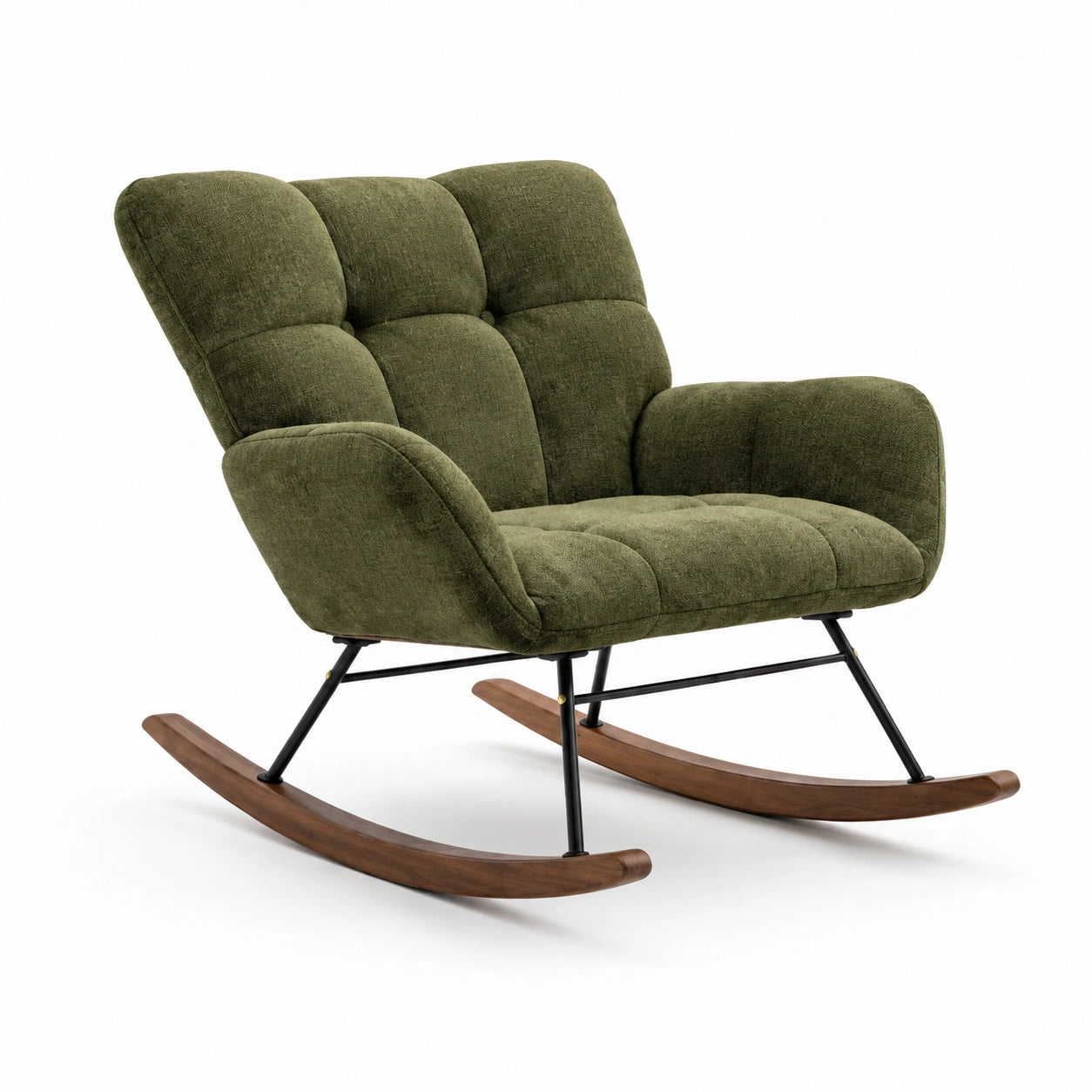 Fauteuil à bascule en tissu vert olive