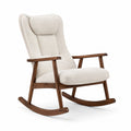 Fauteuil à bascule en bois de noyer et tissu bouclé beige