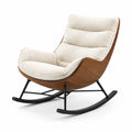 Fauteuil à bascule en bois et tissu bouclé blanc
