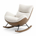 Fauteuil à bascule en bois et tissu bouclé écru